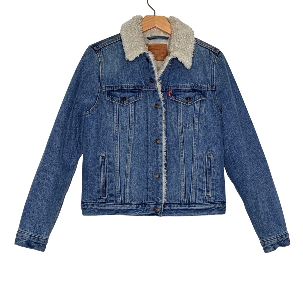 Levi's‎ Sherpa Lined Denim Trucker Jacket Blue Fur Collar Women's Classic